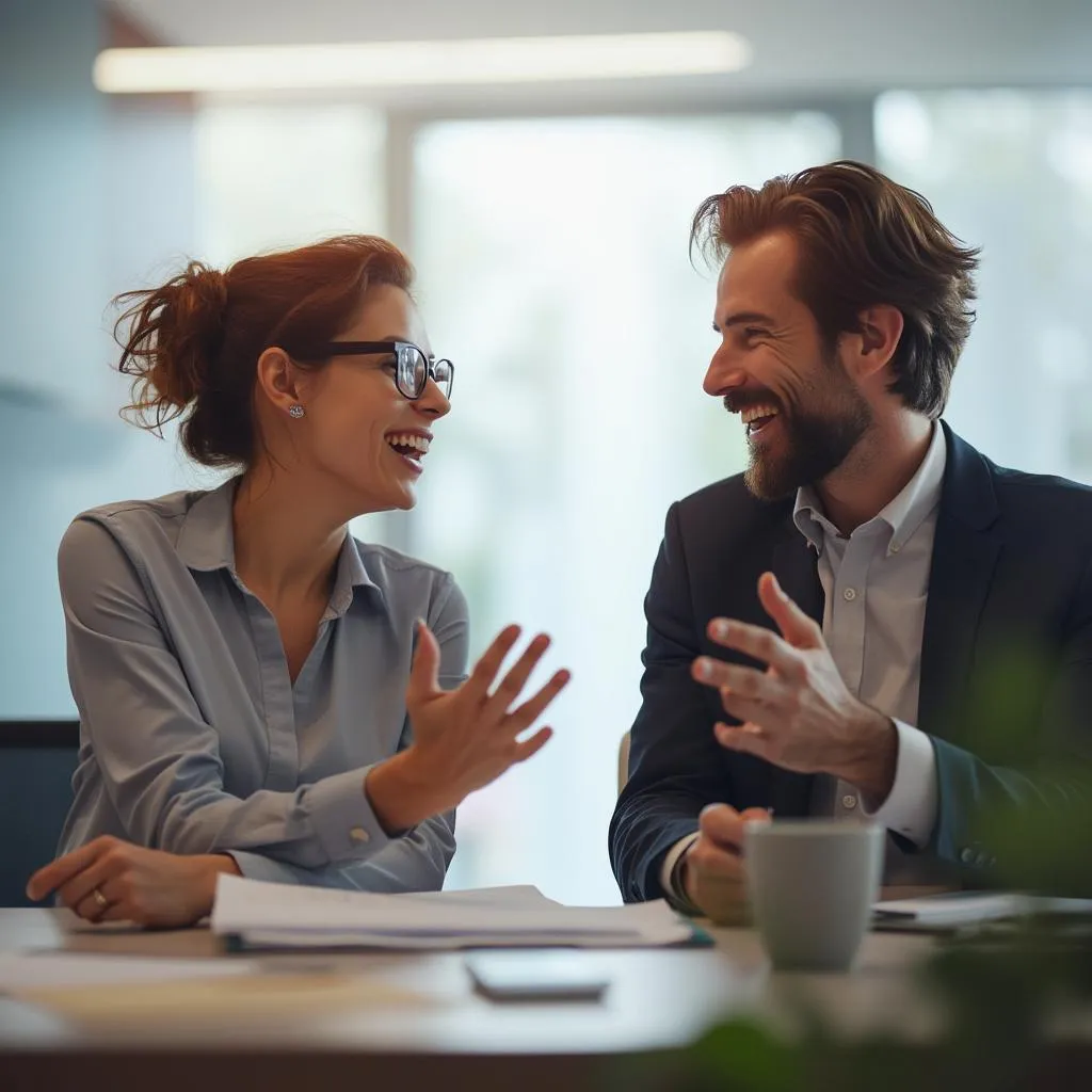 Two people in a clear and open discussion, symbolizing good communication